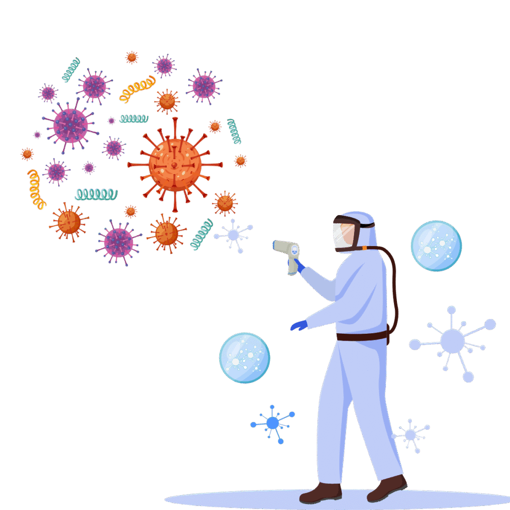 Eco (2) Illustration d'une désinfection certifiée d'un brouillard de virus